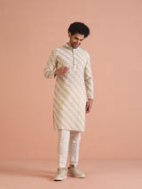 Men's Cream Festive Printed Kurta