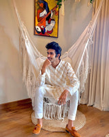 Men's Cream Festive Printed Kurta