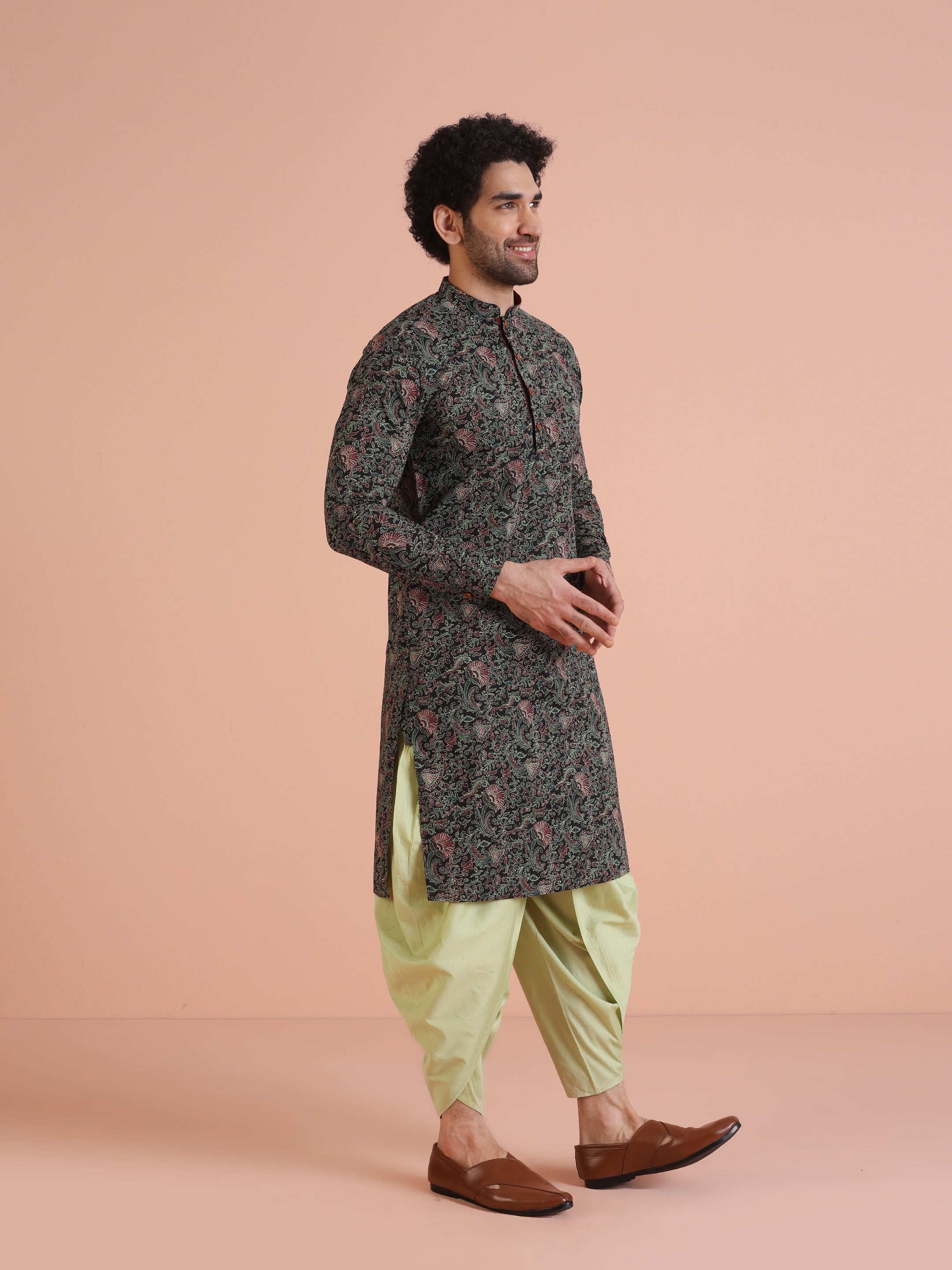 Men's Black Festive Printed Kurta