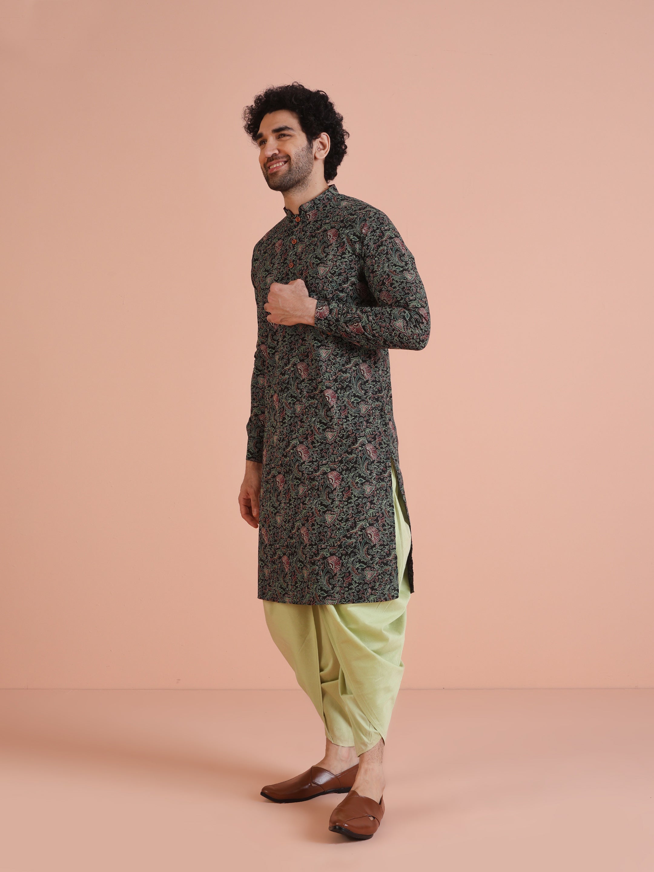 Men's Black Festive Printed Kurta