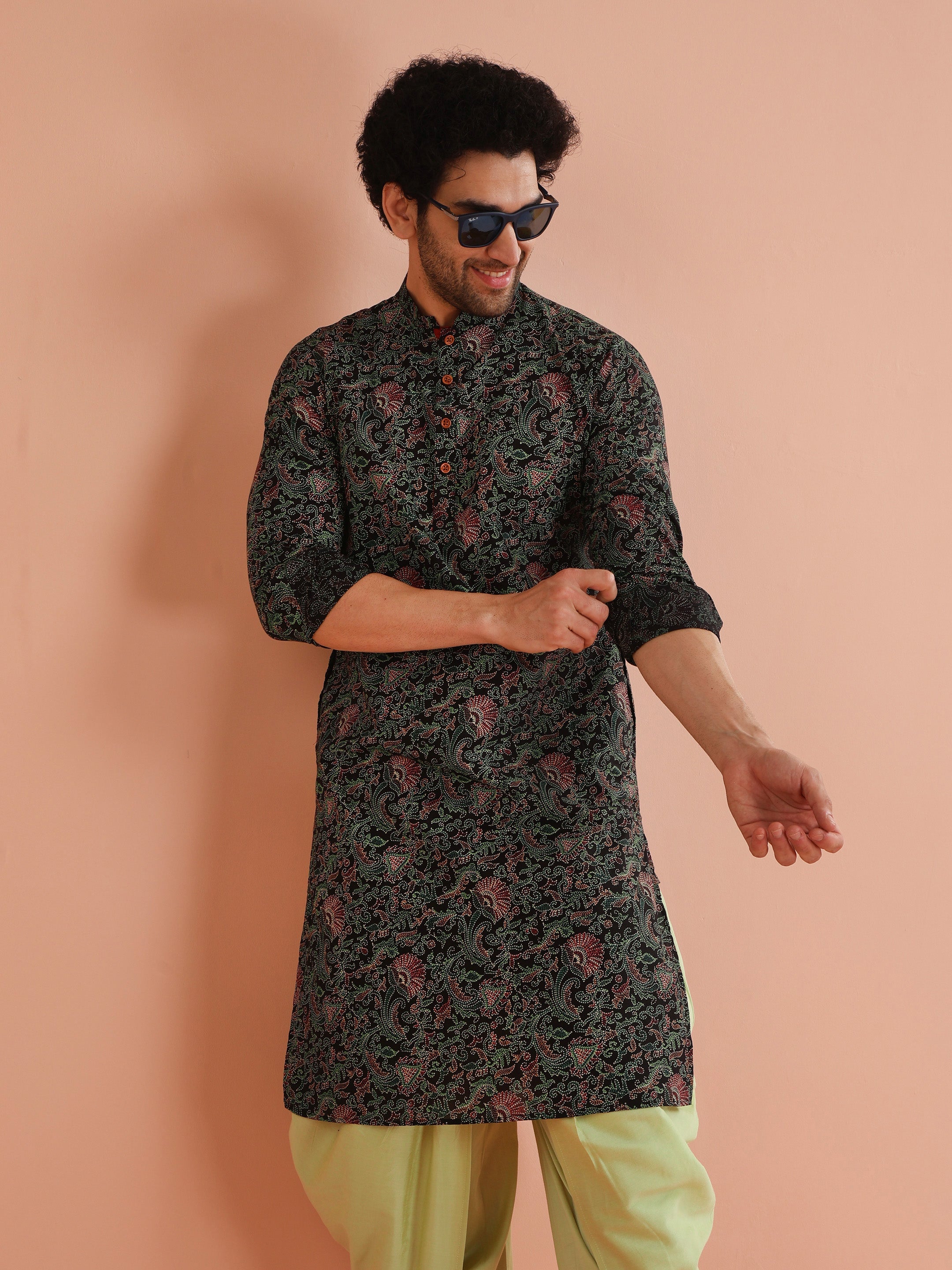 Men's Black Festive Printed Kurta