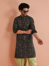 Men's Black Festive Printed Kurta