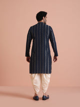 Men's Navy Art Silk Zigzag Festive Kurta