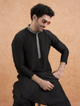 Men's Black Cotton Silk Festive Kurta