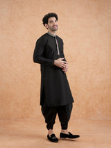 Men's Black Cotton Silk Festive Kurta