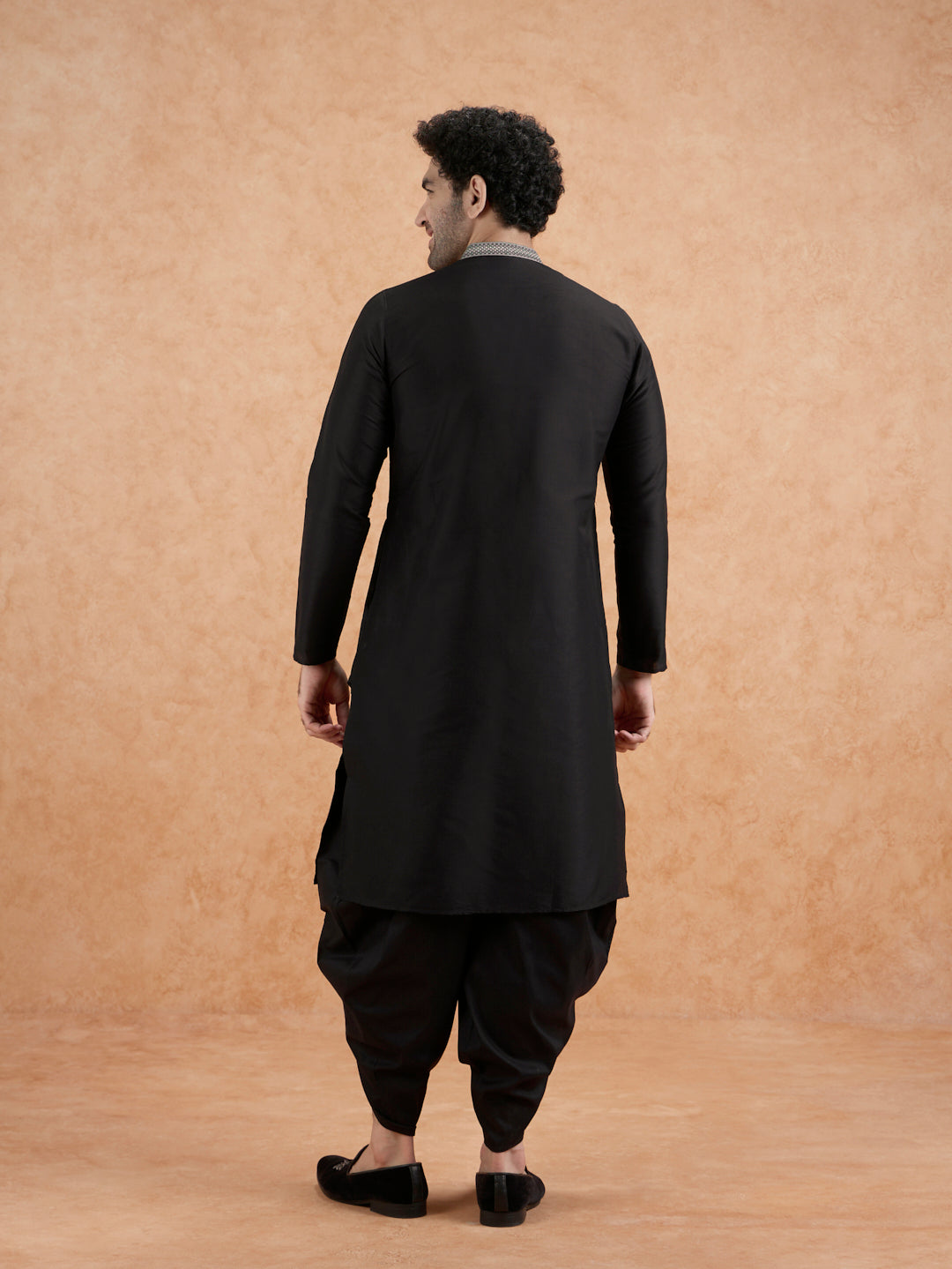 Men's Black Cotton Silk Festive Kurta