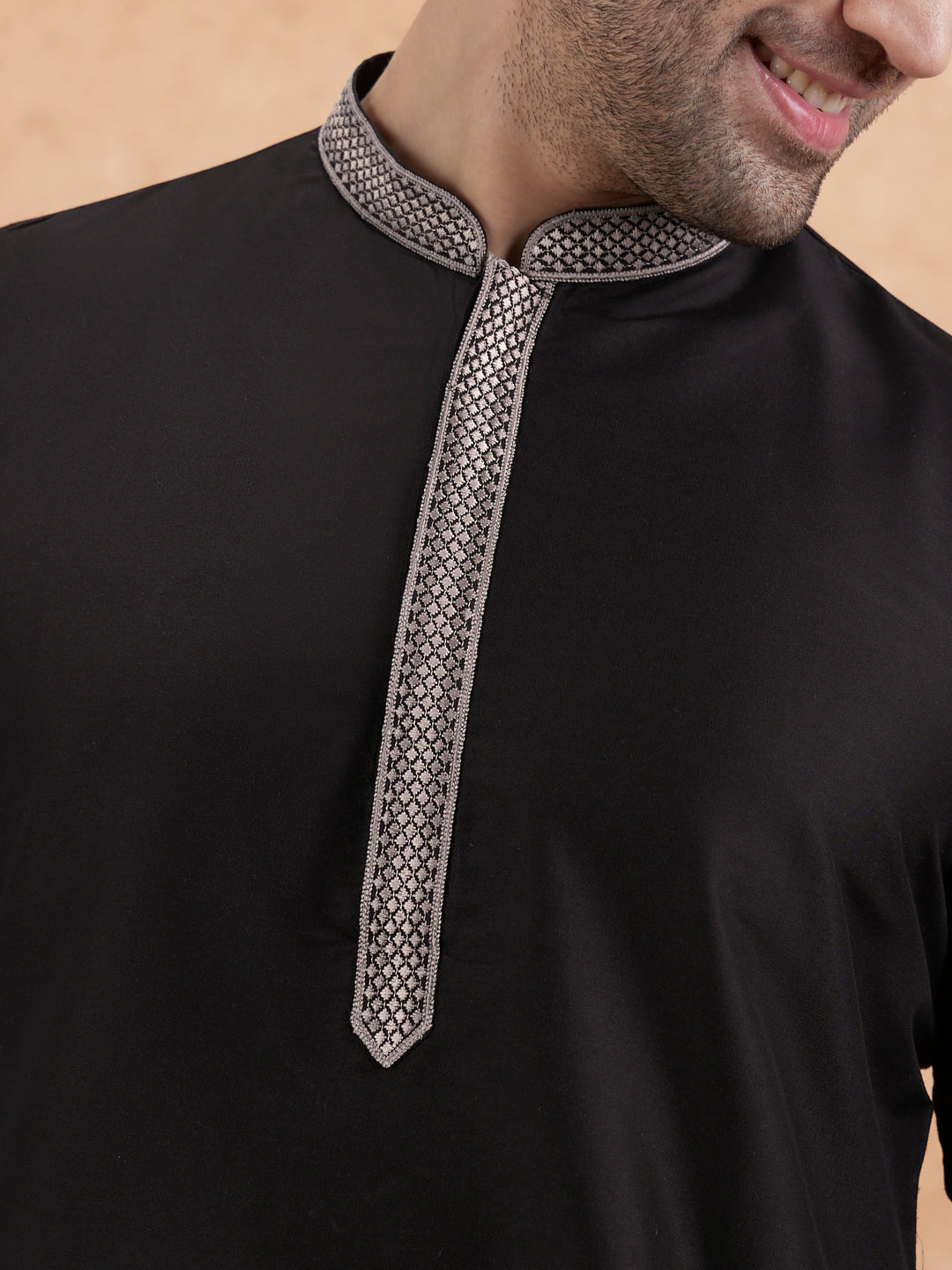 Men's Black Cotton Silk Festive Kurta