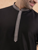 Men's Black Cotton Silk Festive Kurta