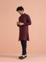 Men's Maroon Cotton Silk Paisley Printed Festive Kurta