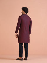 Men's Maroon Cotton Silk Paisley Printed Festive Kurta