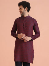 Men's Maroon Cotton Silk Paisley Printed Festive Kurta