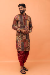 Men's Multicolor Cotton Printed Festive Kurta
