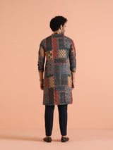 Men's Navy Blue Festive Printed Kurta