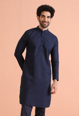 Men's Navy Blue Festive Solid Kurta
