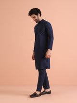 Men's Navy Blue Festive Solid Kurta