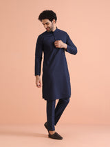 Men's Navy Blue Festive Solid Kurta
