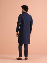 Men's Navy Blue Festive Solid Kurta