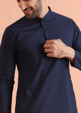 Men's Navy Blue Festive Solid Kurta