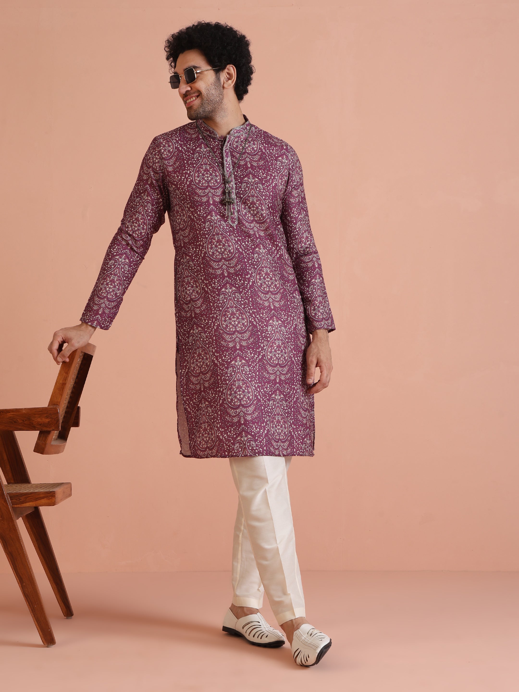 Men's Maroon Art Silk Paisley Printed Festive Kurta