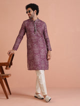 Men's Maroon Art Silk Paisley Printed Festive Kurta