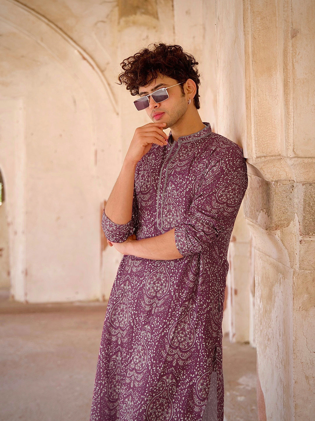 Men's Maroon Art Silk Paisley Printed Festive Kurta