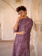 Men's Maroon Art Silk Paisley Printed Festive Kurta