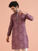 Men's Maroon Art Silk Paisley Printed Festive Kurta