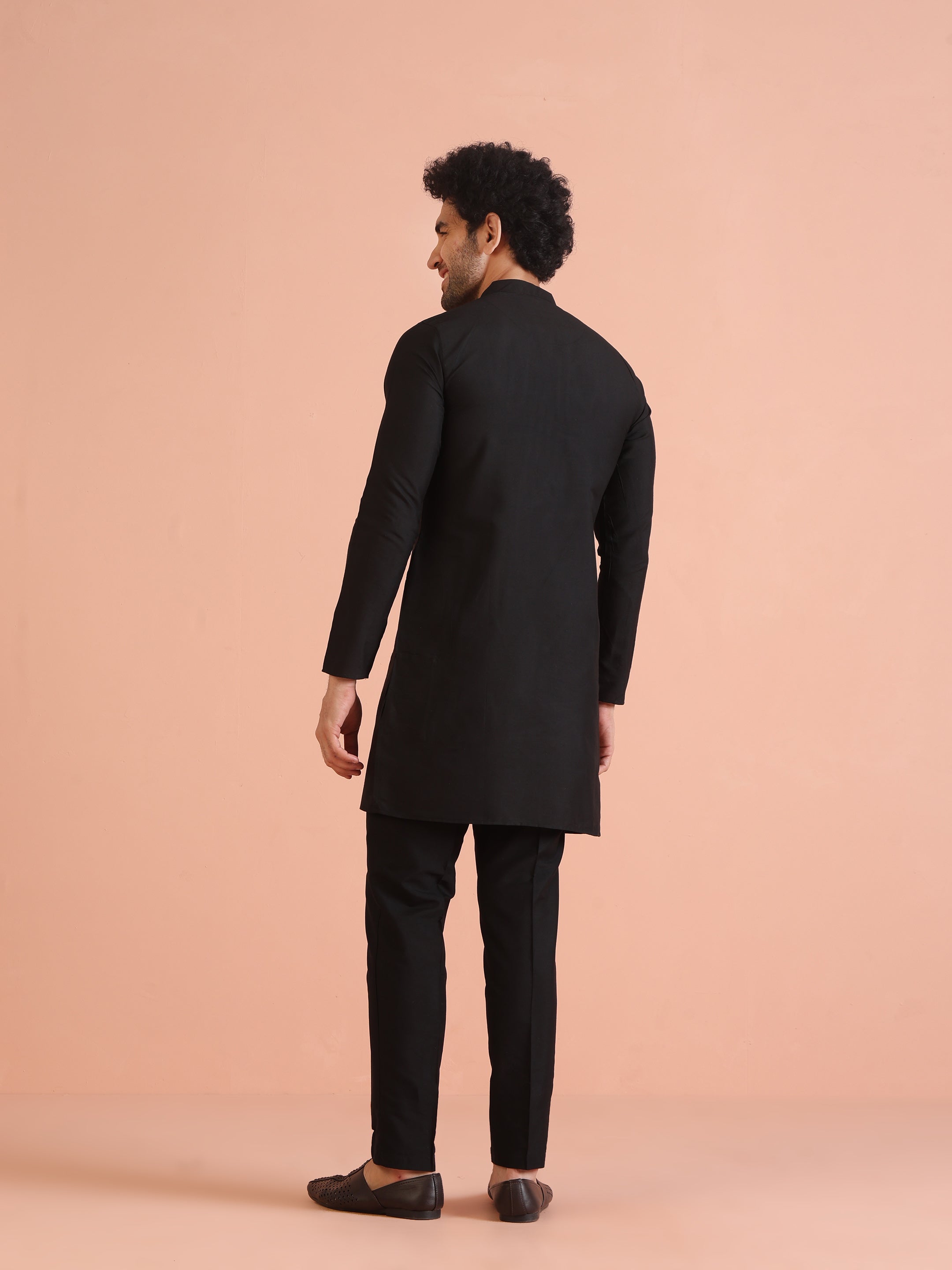 Men's Black Festive Solid Kurta