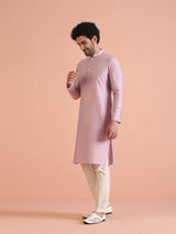 Men's Onion Pink Festive Solid Kurta