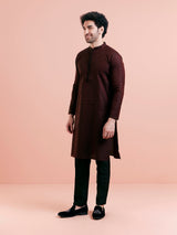 Men's Maroon & Black Festive Textured Kurta