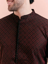 Men's Maroon & Black Festive Textured Kurta