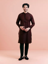 Men's Maroon & Black Festive Textured Kurta