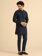 Men's Navy Blue Festive Solid Kurta