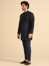 Men's Navy Blue Festive Solid Kurta