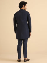 Men's Navy Blue Festive Solid Kurta