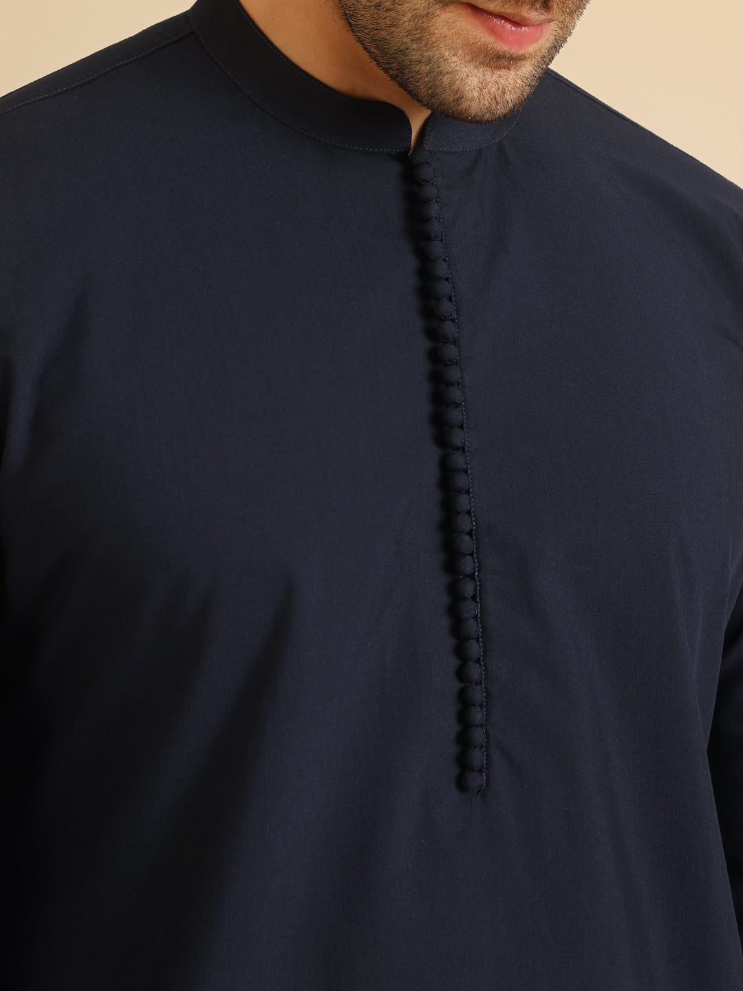 Men's Navy Blue Festive Solid Kurta