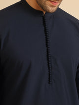 Men's Navy Blue Festive Solid Kurta