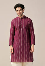 Men's Magenta Chevron Festive Textured Kurta