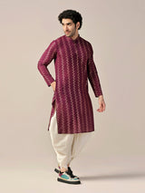 Men's Magenta Chevron Festive Textured Kurta