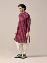 Men's Magenta Chevron Festive Textured Kurta