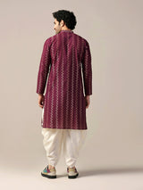 Men's Magenta Chevron Festive Textured Kurta