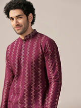 Men's Magenta Chevron Festive Textured Kurta