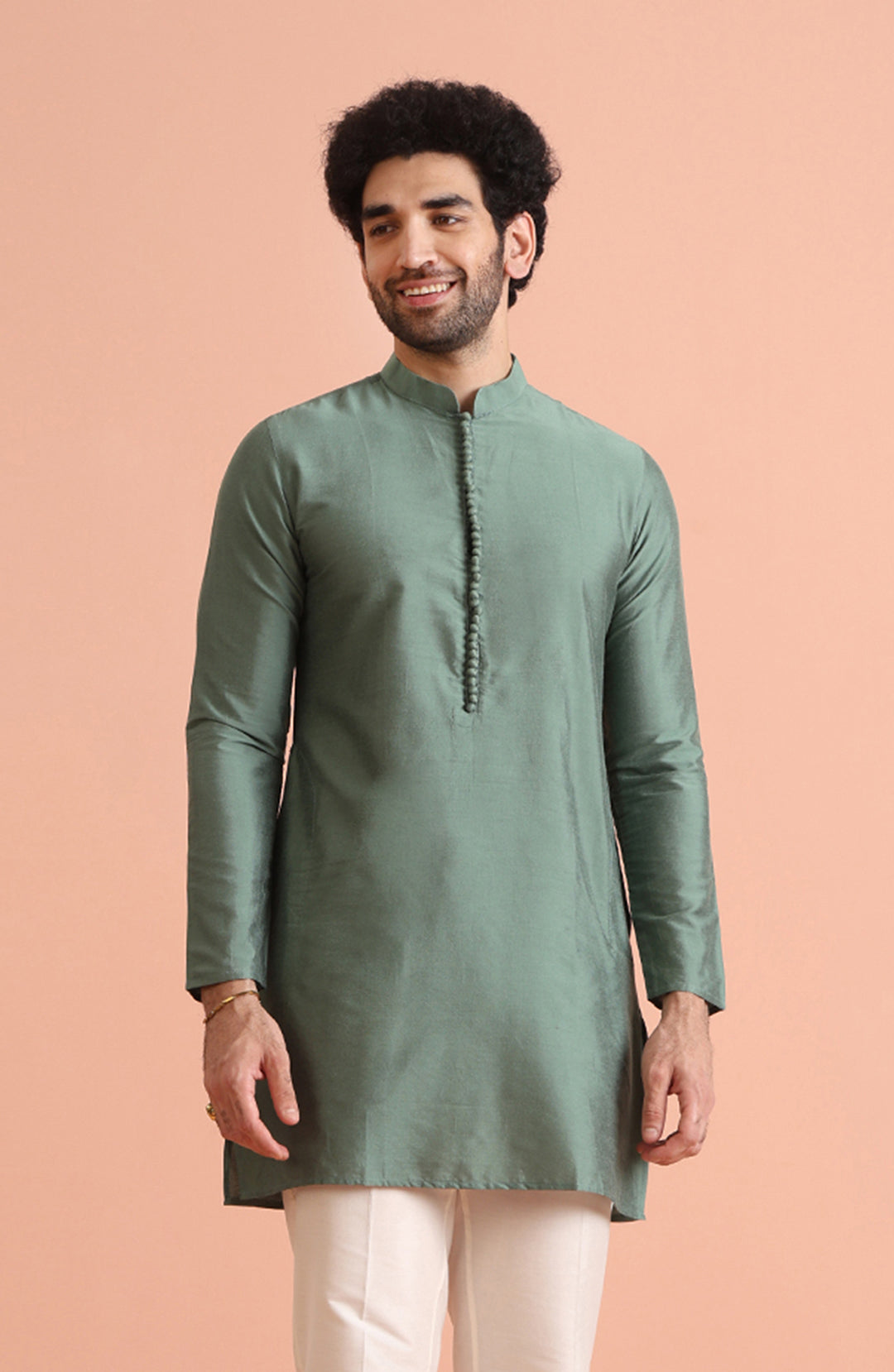Men's Green Festive Solid Kurta