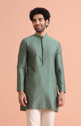 Men's Green Festive Solid Kurta