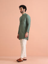 Men's Green Festive Solid Kurta