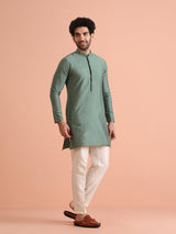 Men's Green Festive Solid Kurta
