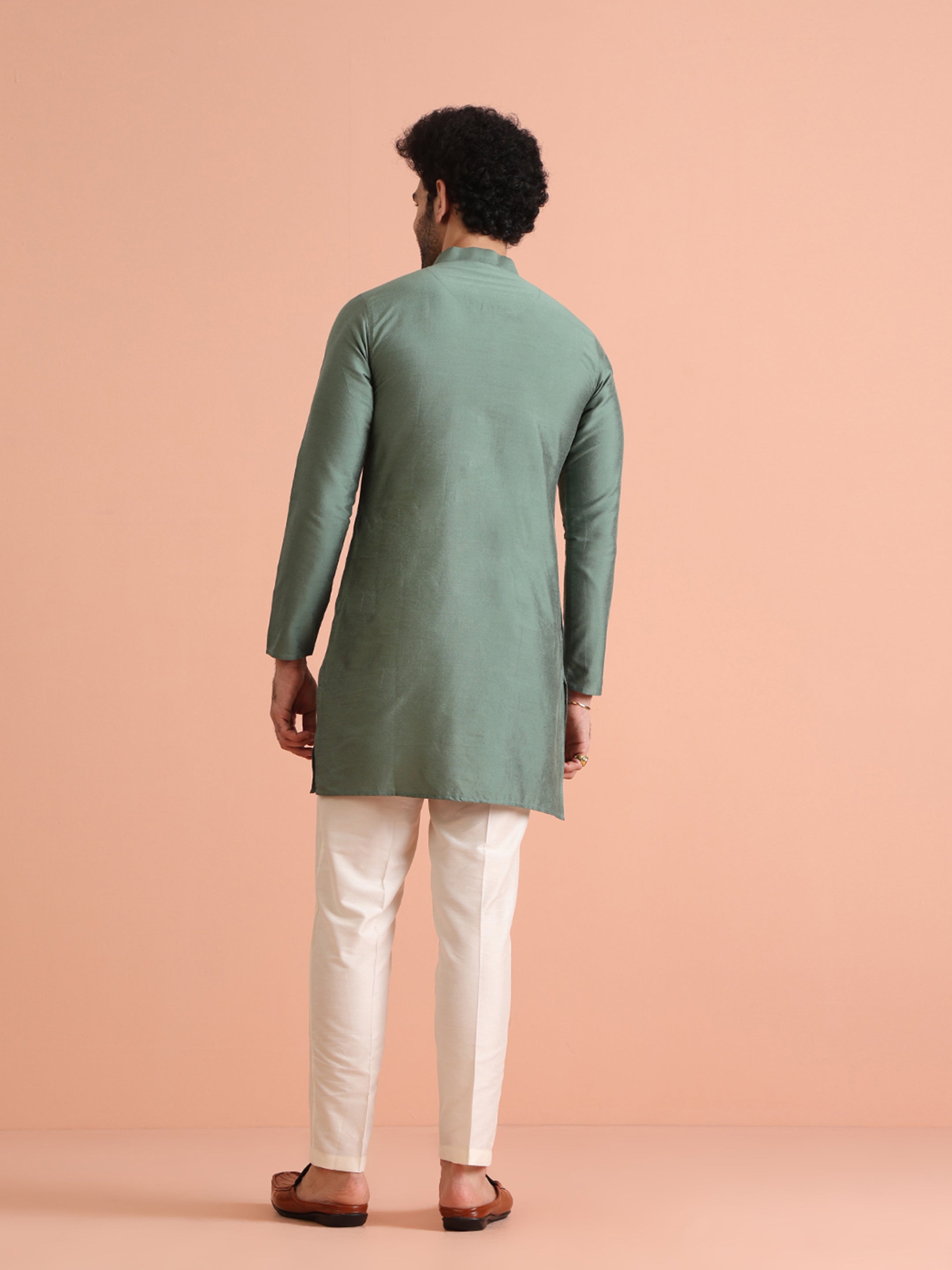 Men's Green Festive Solid Kurta