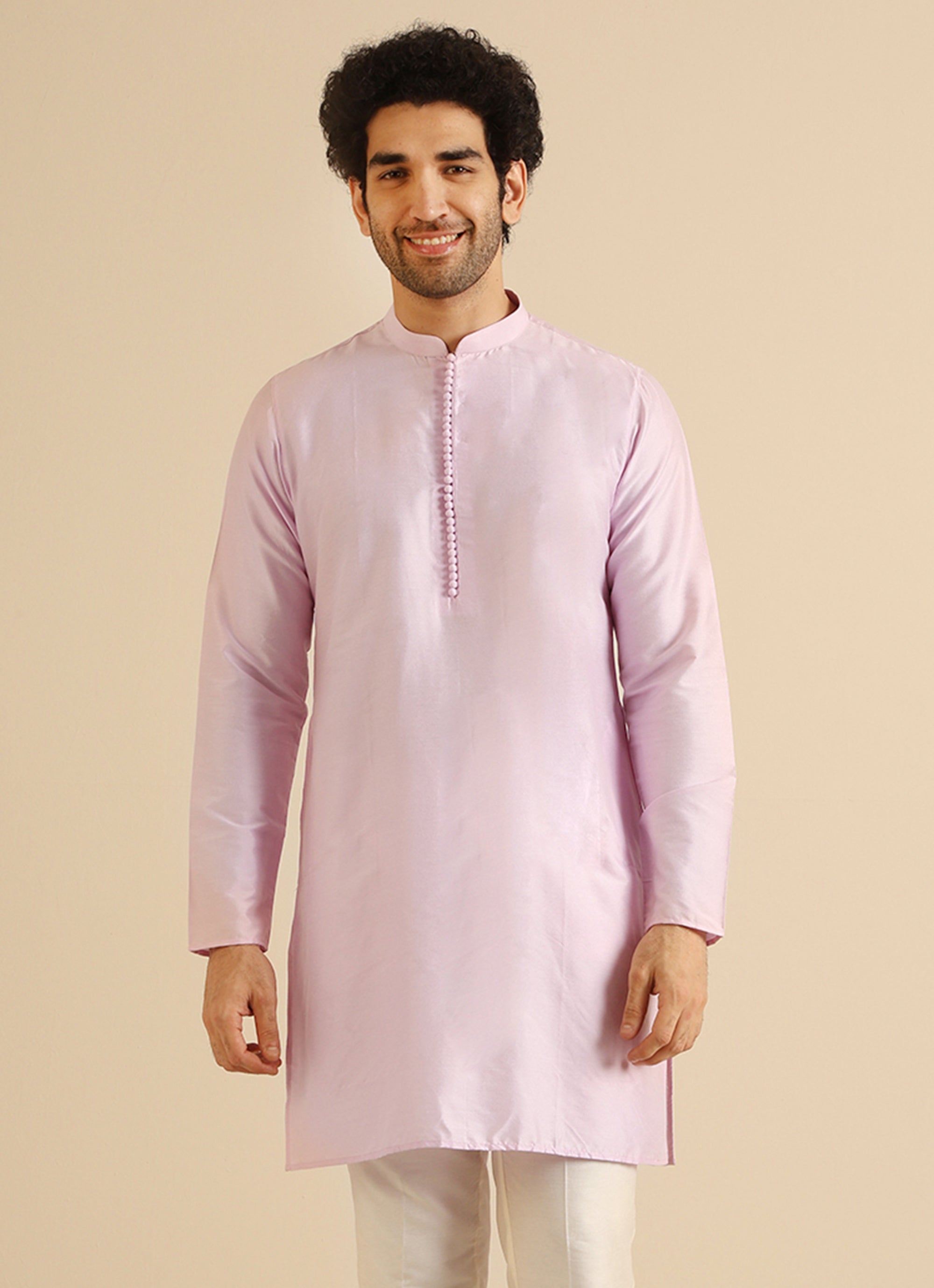 Men's Lavender Festive Solid Kurta