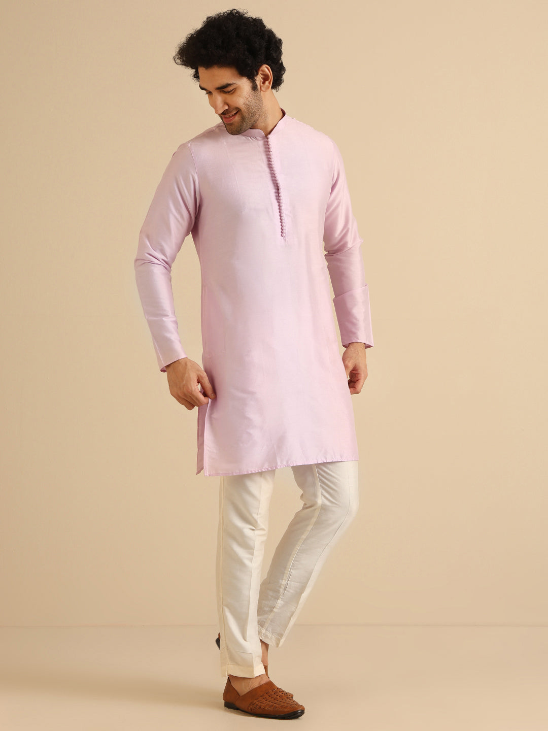 Men's Lavender Festive Solid Kurta
