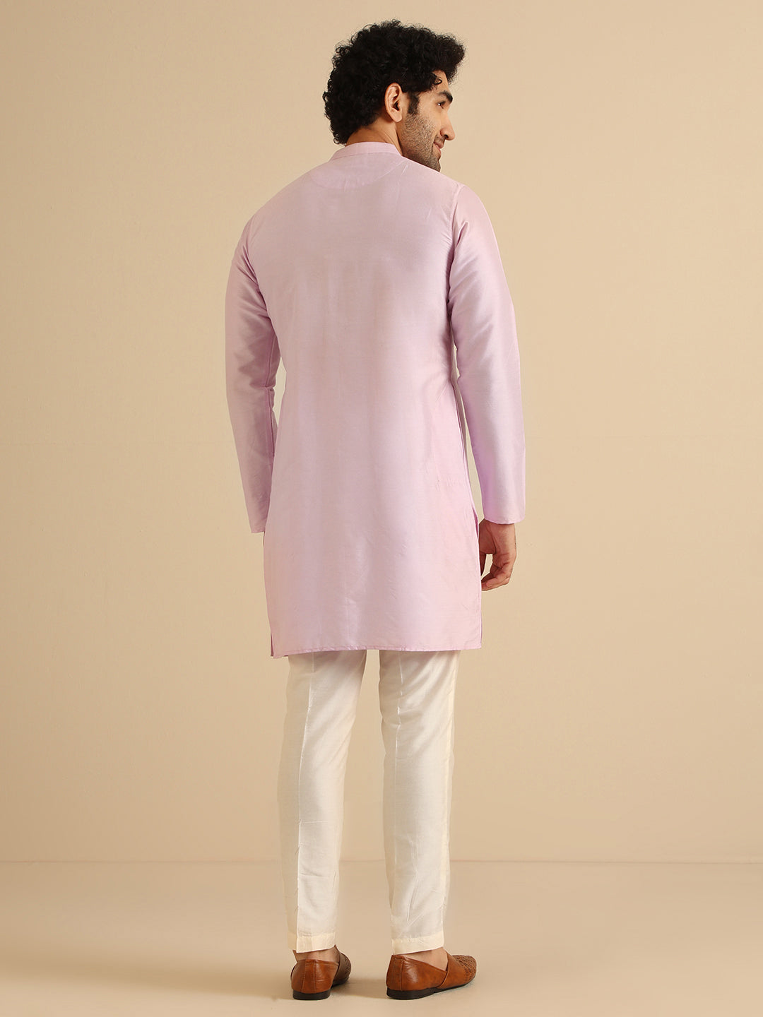 Men's Lavender Festive Solid Kurta